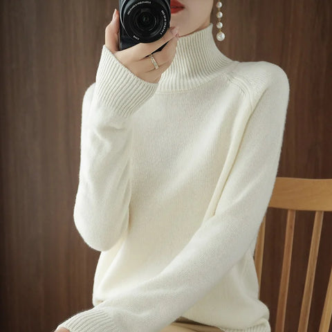 christmas outfit Sonicelife Autumn and Winter New Women's High-neck Cashmere Wool Sweater Loose Knit Pullover Women's Casual Warm Base Pullover Sweater