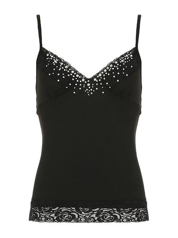 Sonicelife Lace Rhinestone V-Neck Cami Top