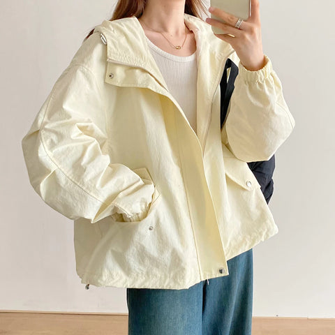 christmas outfit Sonicelife Solid Loose Hooded Jackets Women Fashion Spring Autumn Zipper Coats Safari Style Jackets Women clothing Y2k tops Emo