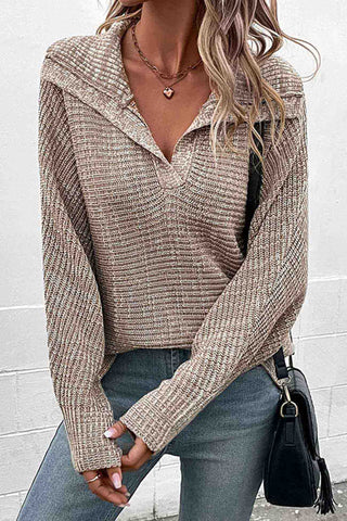 Sonicelife Khaki Lapel Long Sleeve Sweater