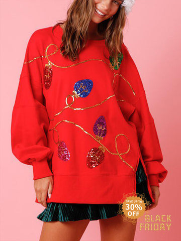 Sonicelife-Christmas Sequined Long-Sleeved Pullover Sweatshirt