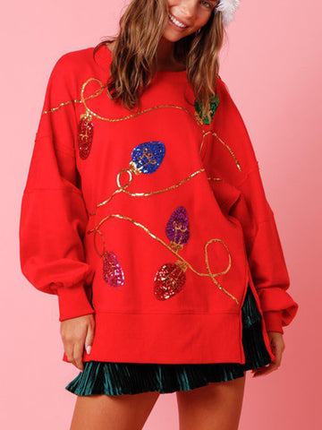 Sonicelife-Christmas Sequined Long-Sleeved Pullover Sweatshirt