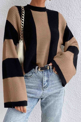 Sonicelife Colorblock Striped Long Sleeve Knitted Sweater