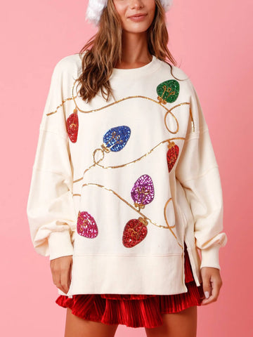 Sonicelife-Christmas Sequined Long-Sleeved Pullover Sweatshirt