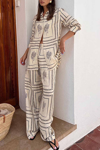 Sonicelife-Printed Long Sleeve Long Pant Two Piece Set