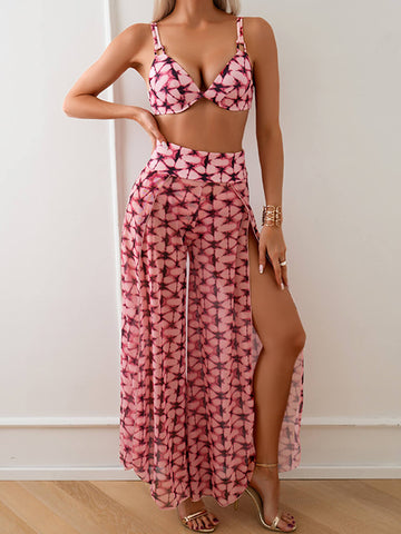 Sonicelife-Beach Vacation Printed Bikini Trousers Three-Piece Set