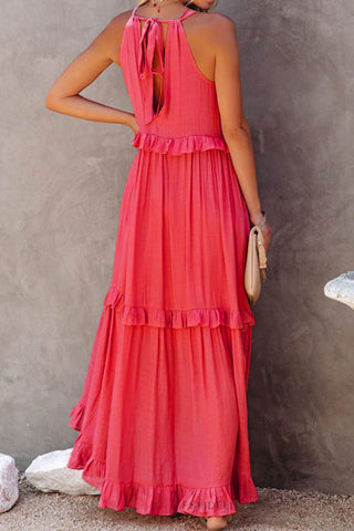 Sonicelife Halter Sleeveless Pleated Tiered Maxi Dress