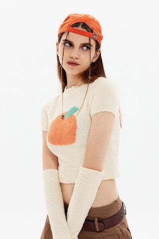 Sonicelife Fruit Pattern Jacquard Sleevelet Sweater