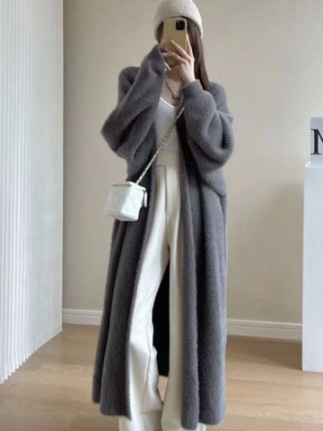 Black Friday Sonicelife Casual Imitation Mink Fleece Long Cardigan Women Korean Loose Plush Solid Open Sweater Female Autumn Chic Street Outwears