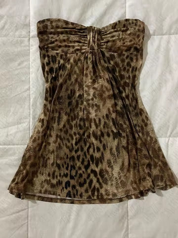 Sonicelife Leopard Print Suspender Emo Girl Sexy Commut Y2K Crop Top American Retro Streetwear Harajuku Aesthetic Hip Hop Chic Women's Tops