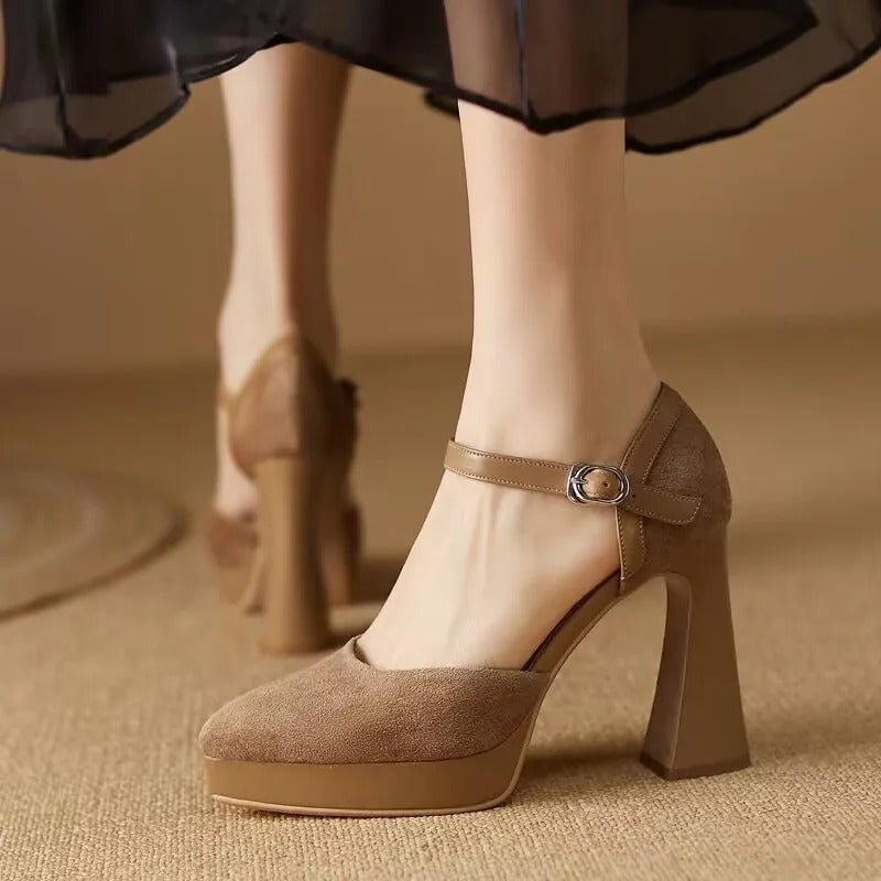 Sonicelife High Heels Women 2025  Summer New Fashion Satin Face   Sandals Bow One Word Buckle Pointed Toe Thick