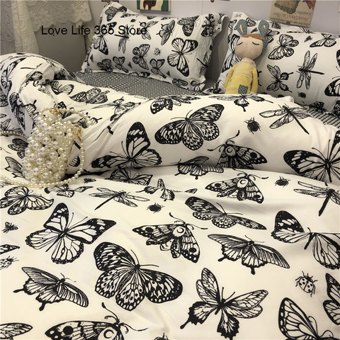 Sonicelife Ins Style Fashion Butterfly Bedding Set For Girls Boys Double Size Flat Sheet Duvet Cover Pillowcase Bed Linen Home Textile