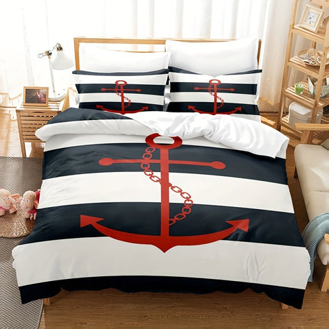 Sonicelife 3pcs Duvet Cover Set, Digital Printing Ship's Anchor Bedding Set, Soft Comfortable Duvet Cover, For Bedroom, Guest Room