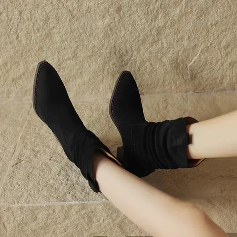 Sonicelife 2025 New Mid-Calf Women's Boots Fashion Slip-on Modern Boots  Hot Sale Round Toe Square Heel Shoes
