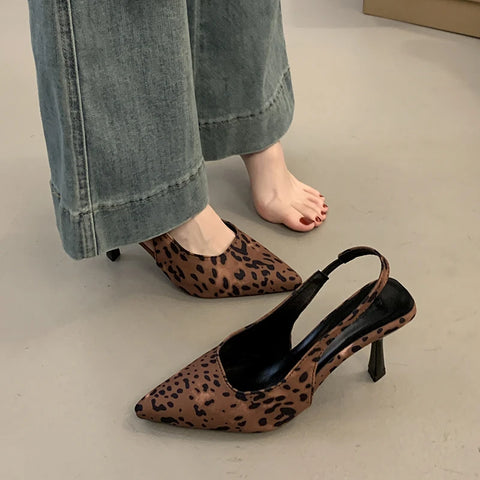 Sonicelife Leopard High Heels Shoes Women Sandals Designer Pointed Toe Dress Party Shoes Summer Slippers 2024 Mules New Female Pumps Slides