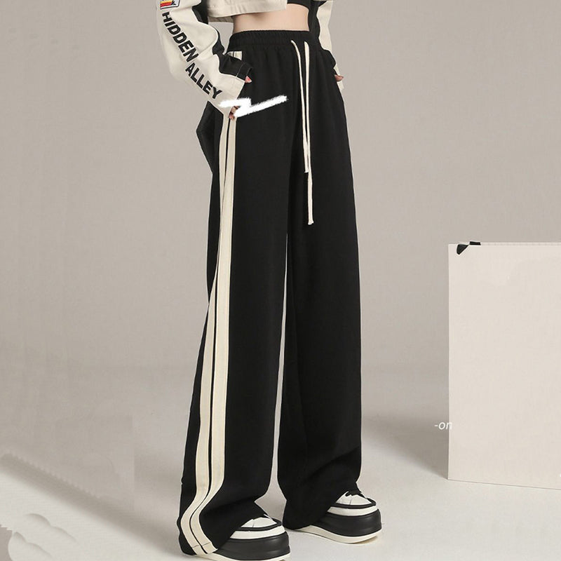 Sonicelife Korean Fashion Wide Leg Pants Women Casual High Street Striped Straight Pants Autumn New All Match Loose High Waist Trousers