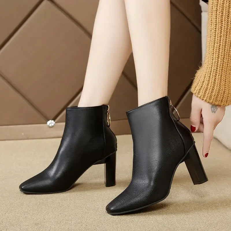 Sonicelife 2025  Ankle boots Women chunky heel British style autumn high-heeled boots winter boots with velvet back zipper  single