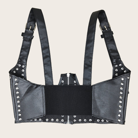 Sonicelife Cyber Punk Pu Leather Corset Belt Women Harajuku Streetwear Hip Hop High Street Rivets Cummerbunds Y2k Emo Alt Crop Tops