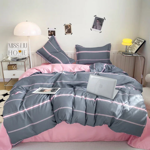 Sonicelife Grey Geometric Pattern Duvet Cover Four set series for Adults Teens Polyester Bedding Set with Zip Closure Comforter Covers