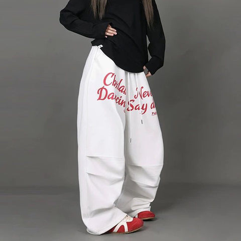 Sonicelife Vintage Letter Print Sweatpants Women American Streetwear Loose Trousers Y2K Hip Hop Drawstring Casual Wide Leg Pants