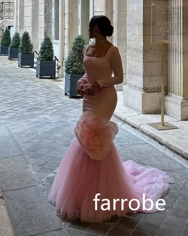 Sonicelife Customized Exquisite Jersey Pleat Flower Mermaid Square Neck Long Dresses Bespoke Occasion Dresses Modern Style Pastrol Chinese (PRE-ORDER)