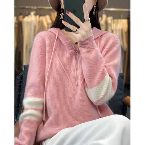 christmas outfit Sonicelife Autumn Winter Women Hoodie Collar Sweater Merino Wool Half Zipper Casual Thick Pullover Cashmere Knitted Coat Fashion Tops