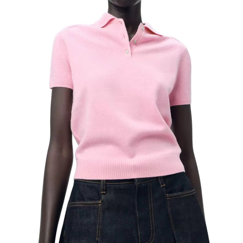 Sonicelife Women's Short Sleeve Sweater Pink Knit Top Polo Collar Basic Commuter Temperament Casual Pullover New Pink
