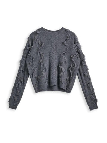 Sonicelife-Solid Tassel Cable Knit Sweater