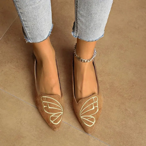 Sonicelife 2025   Hot Sale Ladies Shoes Shallow Fashion Embroidery Daily Flats Sexy Pointed Toe Low Heels Zapatos Flat Shoes