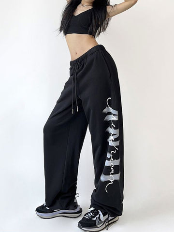 Sonicelife Hip Hop Letter Y2k Sweatpants Women High Waist Vintage American Trousers Fall Harajuku Casual Lace Up Streetwear Bf Pants