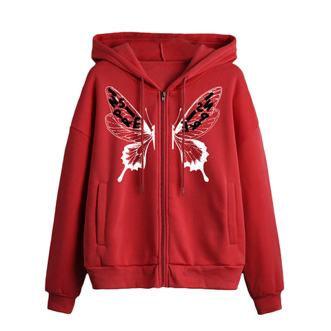 thanksgiving outfit Sonicelife Yoawdats Women s Y2K 2024 Fall Casual Hooded Coat Long Sleeve Lucky Butterfly Print Zip Up Hoodie with 2 Pockets Going Out