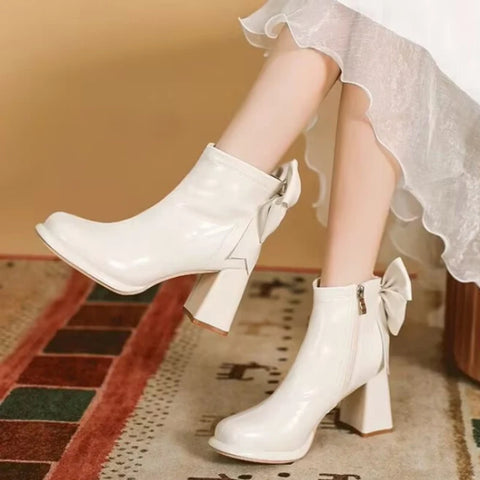 Sonicelife 2025  New Round Toe Square Heel Bow Decoration Fashion Women's Shoes Elegant Wear-resistant Casual Comfortable Short Boots