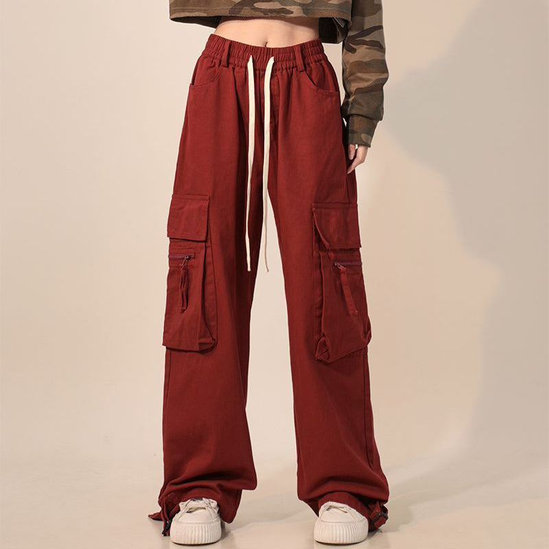 Sonicelife Gldyq Y2K Women Cargo Pants Vintage Hip Hop High Waist Trousers Korean Ladies Casual Retro Harajuku Big Pockets Wide Leg Pants
