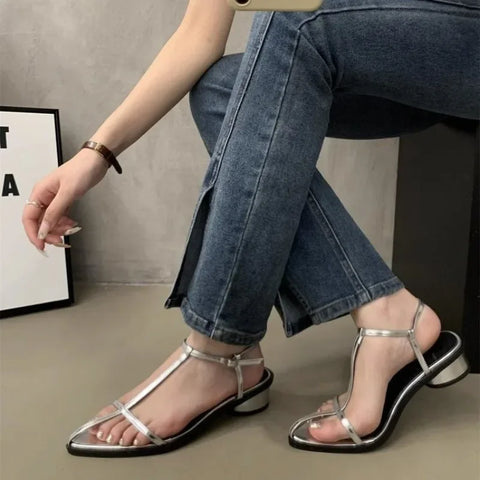 Sonicelife Crossover Belt Ladies' Shoes Black Sandals Pointed Toes Zapatos De Mujer Flat Heels Female Ankle Strap Women Buckle Sandalias