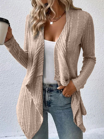 christmas outfit Sonicelife Long Sleeves Loose Solid Color Collarless Cardigan Tops