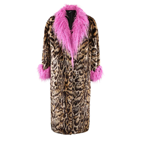 christmas outfit Sonicelife Winter Long Thick Warm Colorful Leopard Print Patchwork Faux Fur Coat Women Luxury Designer European Clothes 2025