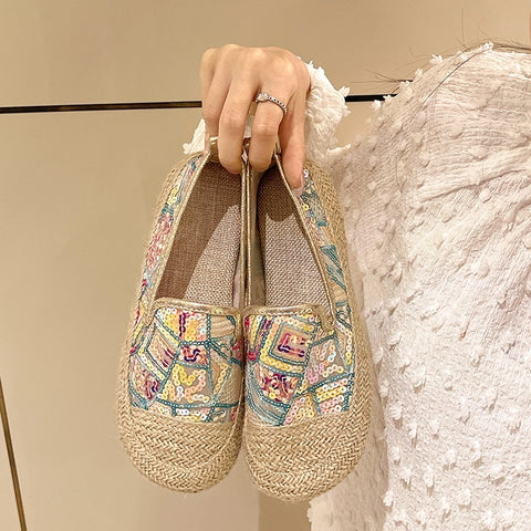 Sonicelife Bling Glitter bohemian fisherman shoes women 2025  paillette moccasins woman flats hemp soft soled mixed color sneakers loafers