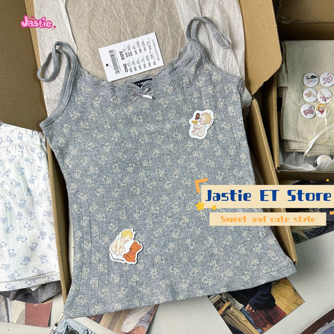 Sonicelife Cute Teddy Bear Print Lace Lace Suspender Casual Sweet Women's Tank Top Loose Elastic Waist Shorts Sets For Women 2 Pieces 2025