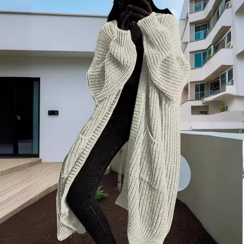 christmas outfit Sonicelife 2025 Women Pockets Sweater Cardigan Kintted Jacket Spring Autumn Crochet Loose Long Winter Maxi Warm Jumper Coat Cardigans