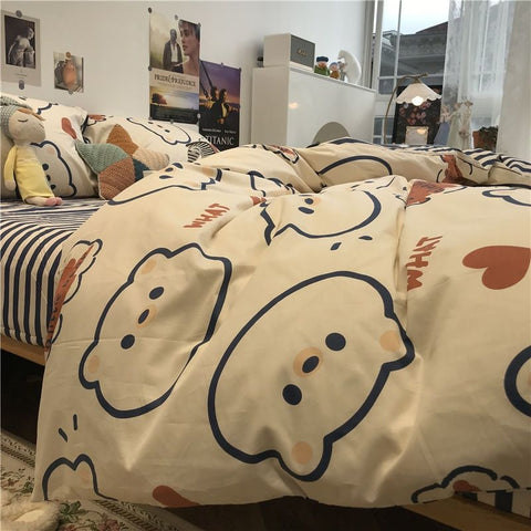 Sonicelife Ins Nordic Pastoral Style blue Floral Duvet Cover With Pillow Case Princess Bed Sheet Kids Girls Bedding Set King Queen Cute