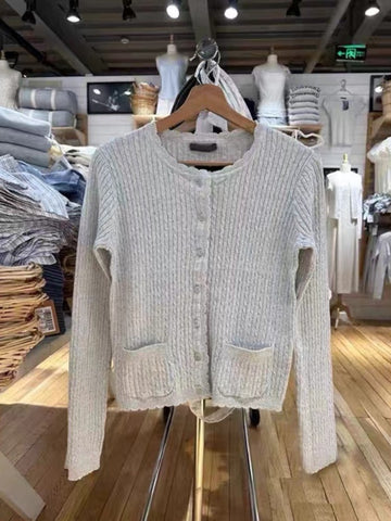 Sonicelife Gray Single Breasted Autumn Women Sweater Round Neck Solid Color Simpler Tops Woman Versatile Casual Knitting Pullovers New