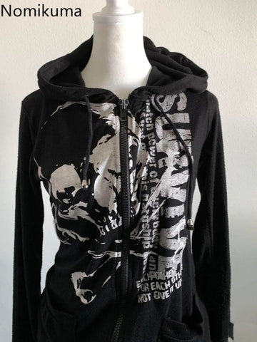 Sonicelife Streetwear BF Graffiti Hoodie 2025 Women's Clothing Vintage Fashion Causal Coats Y2k Tops Hooded Zipper Skull Korean Sweatshirts