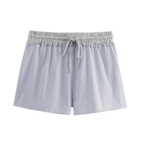 Sonicelife Women's Striped Shorts with Elastic High Waisted Design Fashionable and Versatile Short Pants New