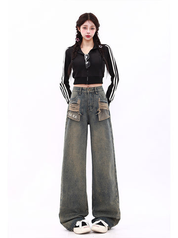 Sonicelife 2025 Blue Letter Women Jeans High Waist Straight Baggy Denim Pants Casual American Vintage Y2K Female Wide Leg Denim Trouser New