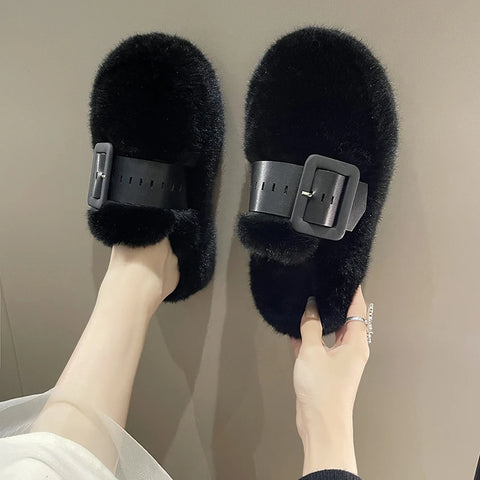 Sonicelife Shoes Slippers Casual Slides Slipers Women Winter Footwear Cover Toe Fur Flip Flops Platform Luxury 2024 Plush Winter Woman Slip