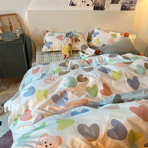 Sonicelife Ins Diamond Lattice Bedding Set Fashion Design Quilt Cover Solid Flat Sheet Queen Double Full Size With Pillowcases Home Textile