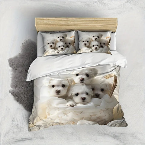 Sonicelife 3PCS 100% Polyester Ultra-Soft 3D Dog Print Duvet Cover Set - Cozy Patchwork Bedding for Bedrooms & Guest Rooms-(1 Duvet Cover)