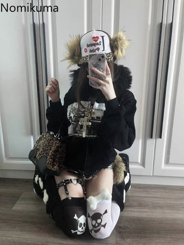 Sonicelife Hoodie Women's Hooded Fashion Sweatshirts Tops Korean Casual Y2k Jackets 2025 Ropa Mujer Streetwear Print Zipper Hoodies Coat