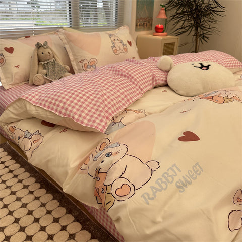 Sonicelife Pastoral Floral Rose Bedding Sets Flat Bed Sheet Duvet Cover Single Double Full Queen King Bedclothes Ins Pure Bedroom Linen