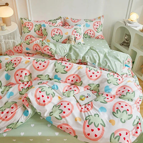 Sonicelife Garden Flowers And Cute Rabbit Pattern Duvet Cover Nordic Style Full Size Bedding Sets Queen Double For Girls Gift Pink